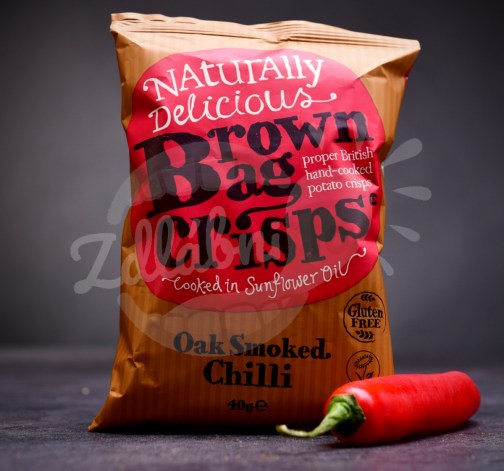 Křupavé, ručně vyráběné Brown Bag Crisps s příchutí uzeného chilli 40 g