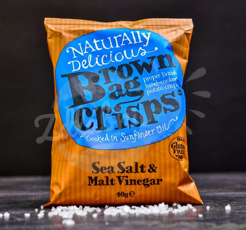 Křupavé, ručně vyráběné Brown Bag Crisps s mořskou solí a octem 40 g
